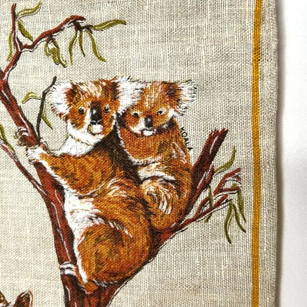 Vintage Hand Printed Pure Linen Australian Fauna Hanging Art